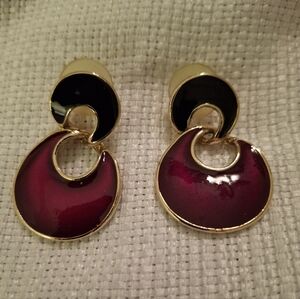 Blue And Pink Enamel Goldtone Earrings
